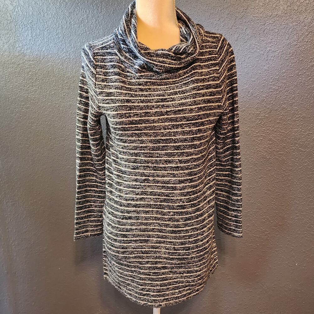 Loft Women's Long Sleeve Knit Striped Tunic Popover Cowl Sweater Size Small